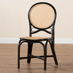 Sedia da pranzo artigianale Mid-Century Modern in rattan – Nera e Marrone Naturale