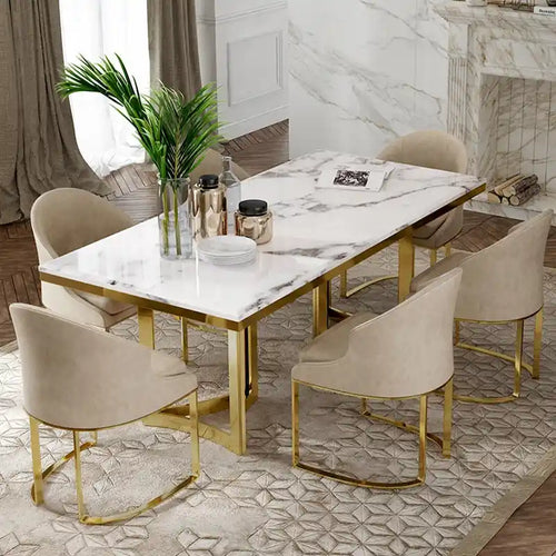 Tavolo da pranzo moderno in marmo da 160 cm con gambe in acciaio inossidabile dorato