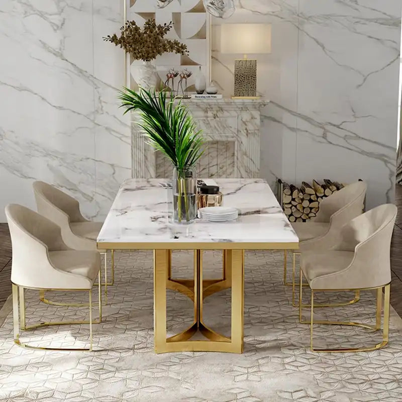 Tavolo da pranzo moderno in marmo da 160 cm con gambe in acciaio inossidabile dorato