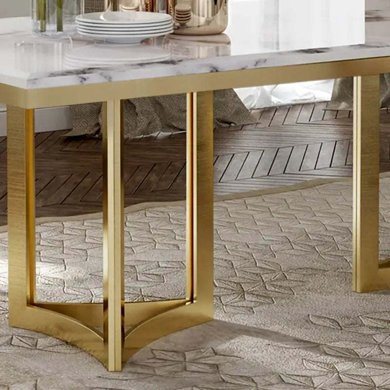 Tavolo da pranzo moderno in marmo da 160 cm con gambe in acciaio inossidabile dorato