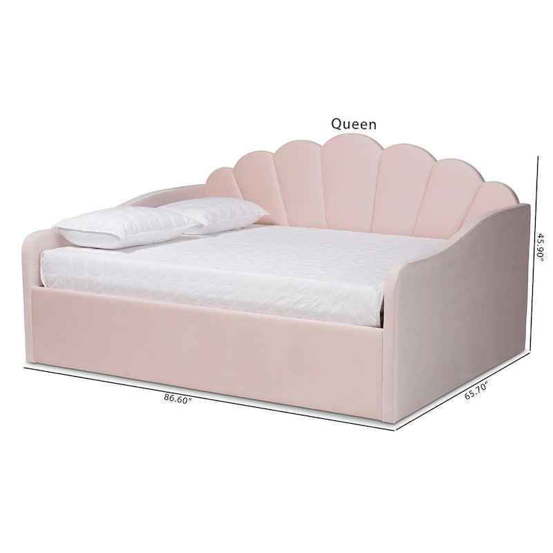Letto a giorno moderno in velluto con bordi smerlati – Rosa chiaro