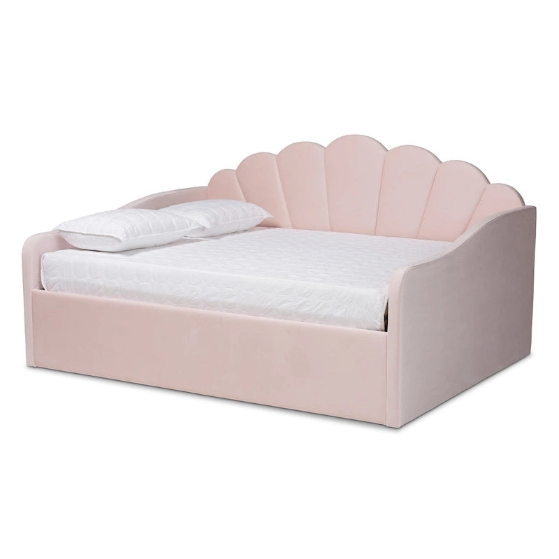 Letto a giorno moderno in velluto con bordi smerlati – Rosa chiaro