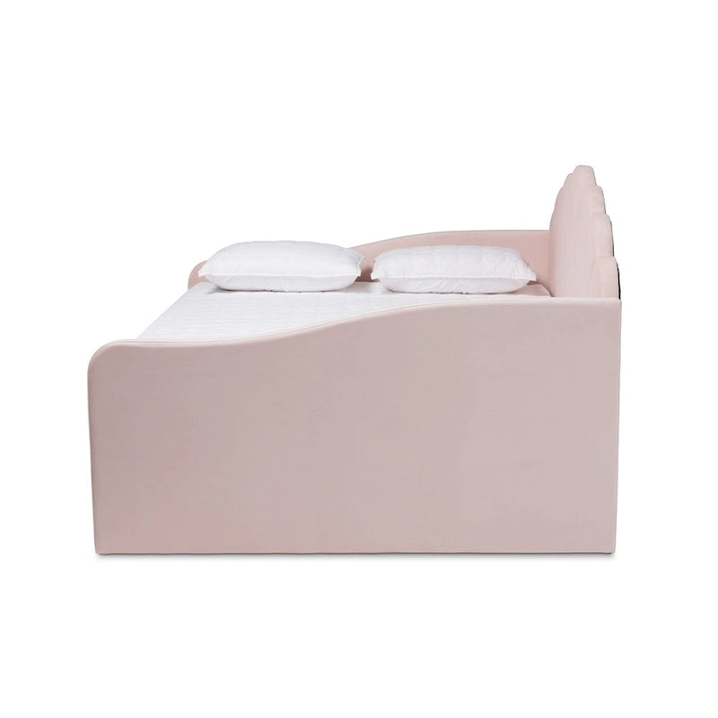 Letto a giorno moderno in velluto con bordi smerlati – Rosa chiaro