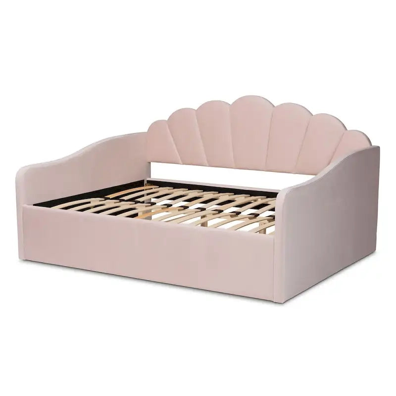 Letto a giorno moderno in velluto con bordi smerlati – Rosa chiaro