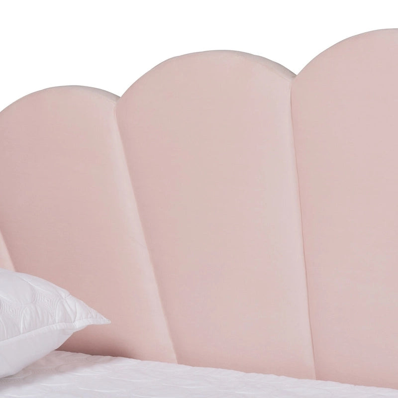 Letto a giorno moderno in velluto con bordi smerlati – Rosa chiaro