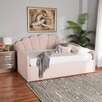 Letto a giorno moderno in velluto con bordi smerlati – Rosa chiaro