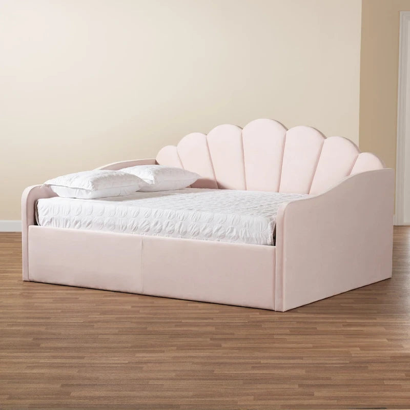 Letto a giorno moderno in velluto con bordi smerlati – Rosa chiaro