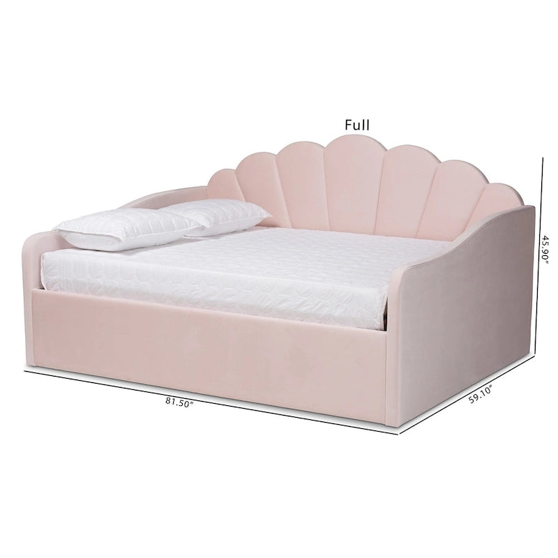 Letto a giorno moderno in velluto con bordi smerlati – Rosa chiaro