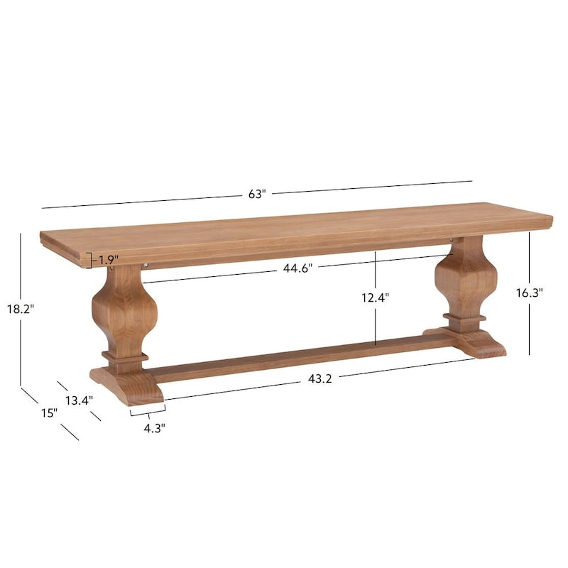 Panca da pranzo in legno massello di pino – 160 cm L x 38 cm P x 44 cm H