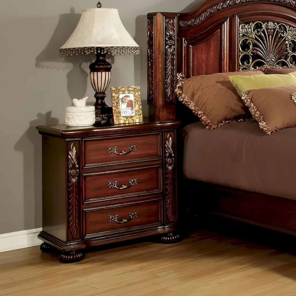 Ulis Traditional Cherry Solid Wood 3-Drawer Nightstand by Furniture of America