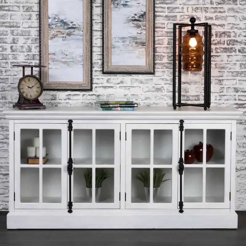 Mobile TV in rovere bianco a 4 ante con ante in vetro – 183 cm L x 91 cm A