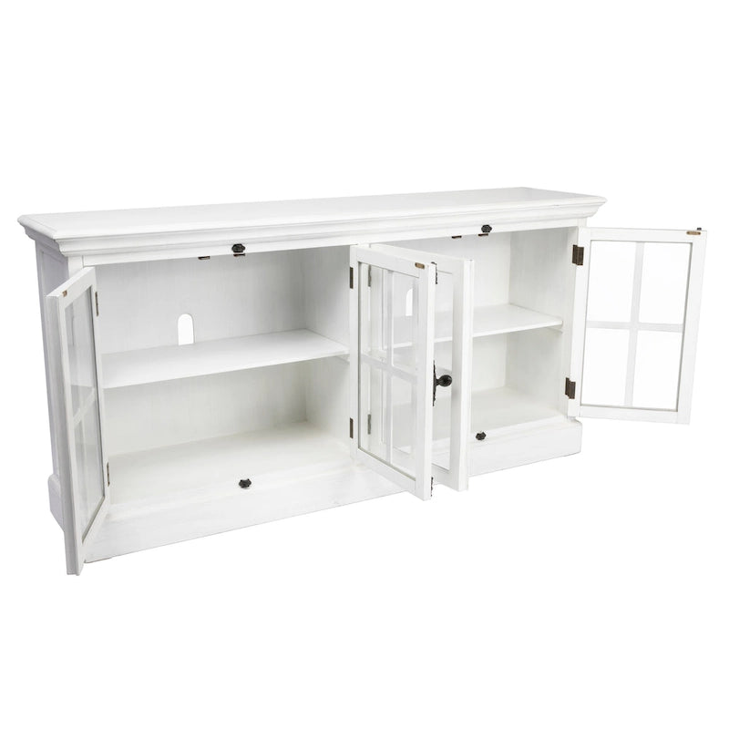 Mobile TV in rovere bianco a 4 ante con ante in vetro – 183 cm L x 91 cm A