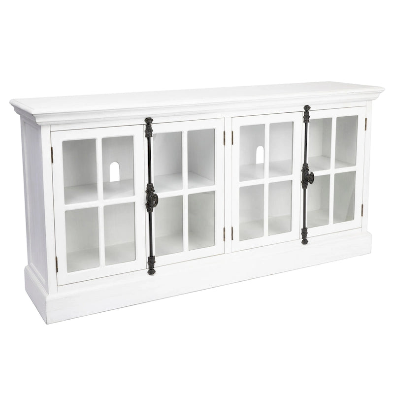 Mobile TV in rovere bianco a 4 ante con ante in vetro – 183 cm L x 91 cm A