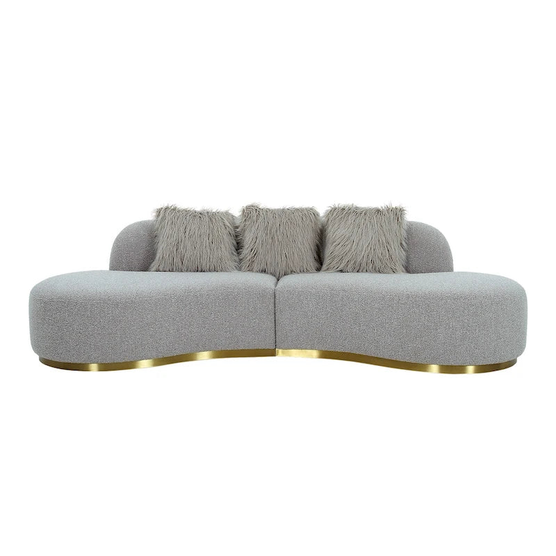 Divano scultoreo curvo con 3 cuscini – Bianco o Grigio
