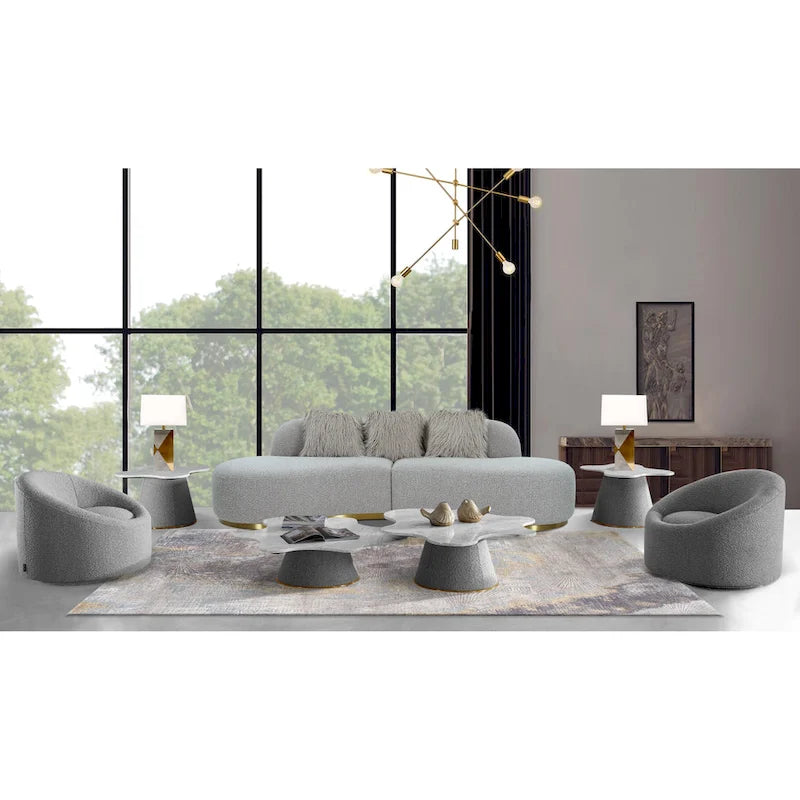 Divano scultoreo curvo con 3 cuscini – Bianco o Grigio