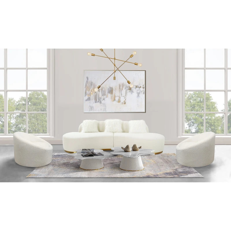 Divano scultoreo curvo con 3 cuscini – Bianco o Grigio