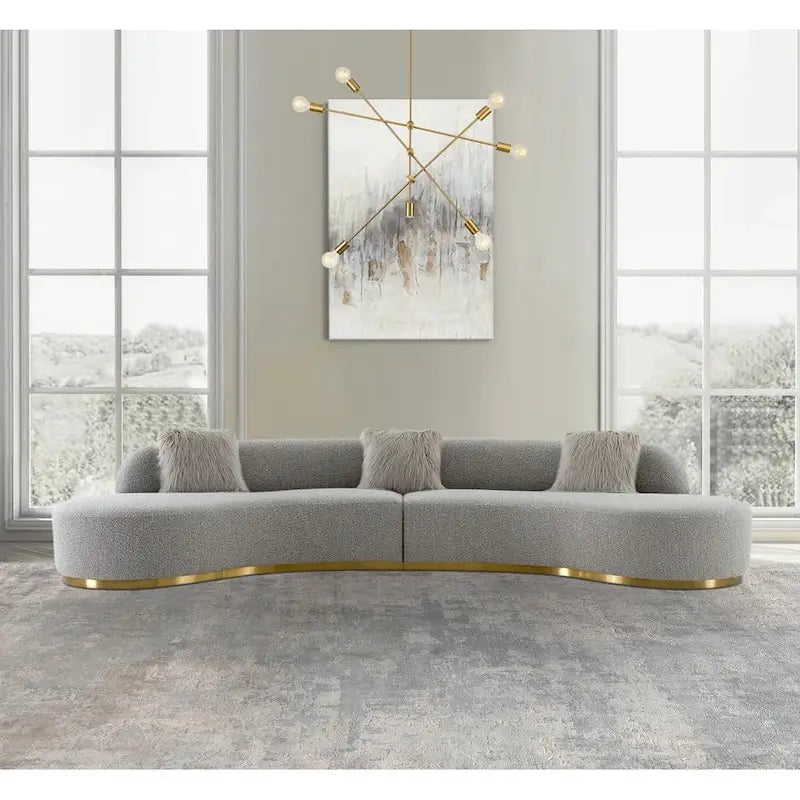 Divano scultoreo curvo con 3 cuscini – Bianco o Grigio