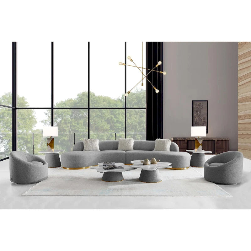 Divano scultoreo curvo con 3 cuscini – Bianco o Grigio