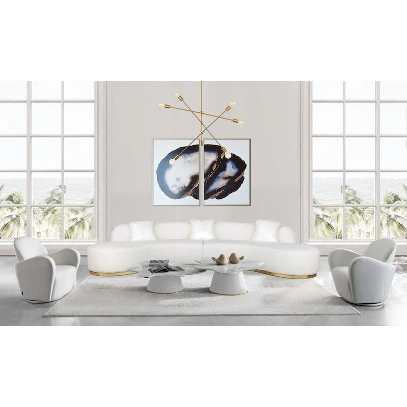 Divano scultoreo curvo con 3 cuscini – Bianco o Grigio