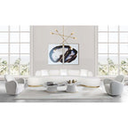 Divano scultoreo curvo con 3 cuscini – Bianco o Grigio