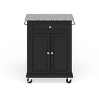 Carrello da cucina compatto con piano in granito, armadietto e cassetto – Finitura nera