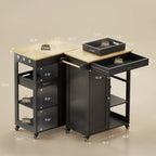 Carrello da Cucina con Isola, Cassetto, Armadietto e Ripiani a 3 Livelli