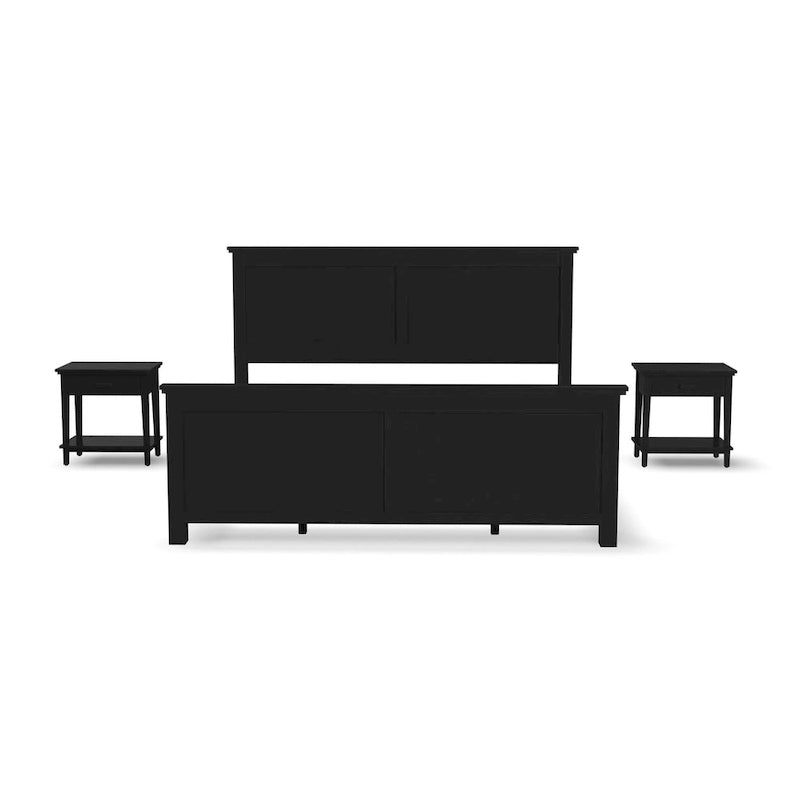 Letto king in legno nero con due comodini a giorno - Mogano massiccio stile artigianale