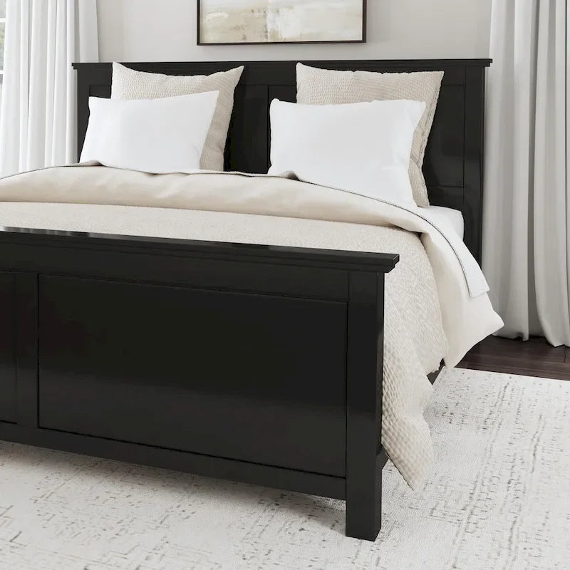 Letto king in legno nero con due comodini a giorno - Mogano massiccio stile artigianale