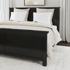 Letto king in legno nero con due comodini a giorno - Mogano massiccio stile artigianale