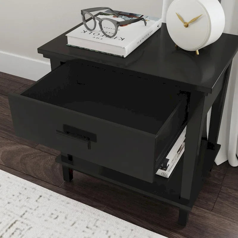 Letto king in legno nero con due comodini a giorno - Mogano massiccio stile artigianale