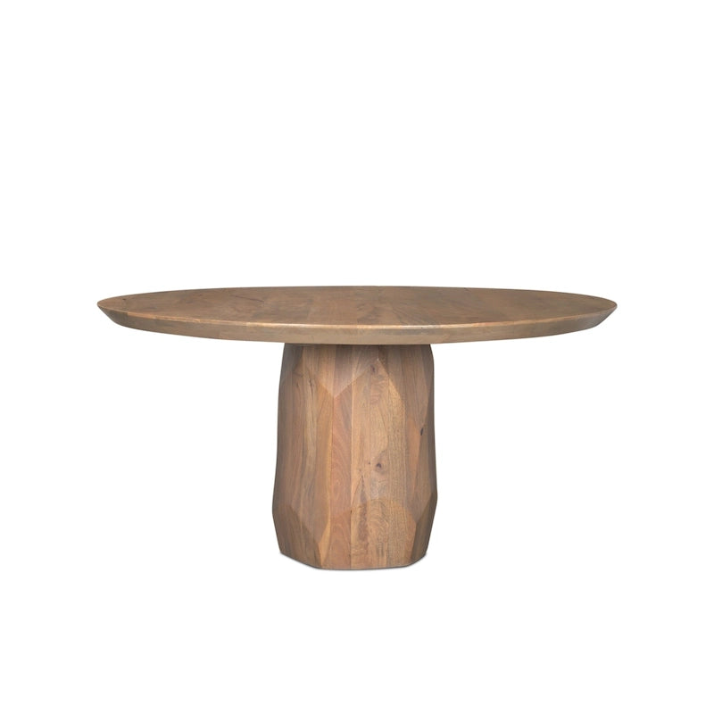 Tavolo da pranzo rotondo in legno massello da 60" marrone chiaro – Base sfaccettata scolpita, 4 posti a sedere