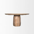Tavolo da pranzo rotondo in legno massello da 60" marrone chiaro – Base sfaccettata scolpita, 4 posti a sedere