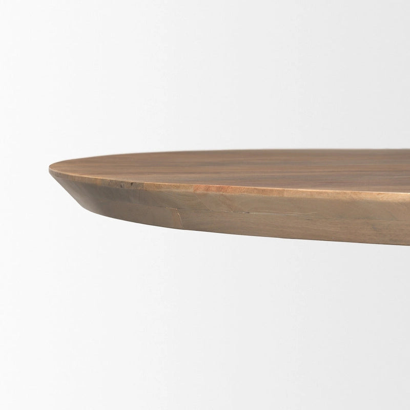 Tavolo da pranzo rotondo in legno massello da 60" marrone chiaro – Base sfaccettata scolpita, 4 posti a sedere
