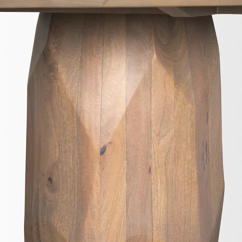 Tavolo da pranzo rotondo in legno massello da 60" marrone chiaro – Base sfaccettata scolpita, 4 posti a sedere