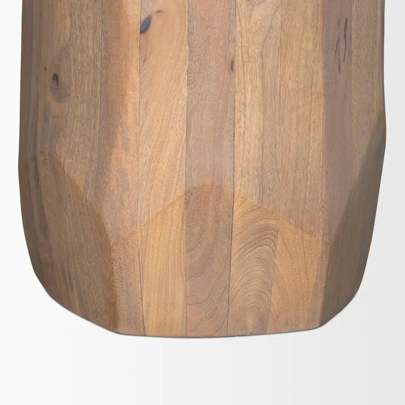 Tavolo da pranzo rotondo in legno massello da 60" marrone chiaro – Base sfaccettata scolpita, 4 posti a sedere