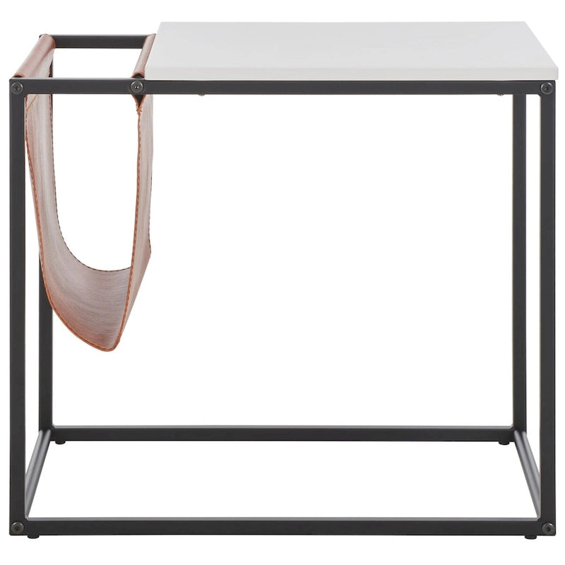 Tavolino industriale con tasca in similpelle – 56 cm L x 35,5 cm P x 51 cm H