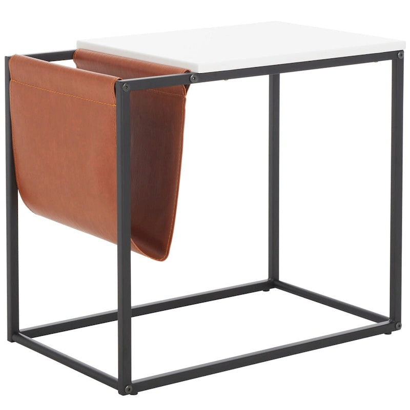Tavolino industriale con tasca in similpelle – 56 cm L x 35,5 cm P x 51 cm H