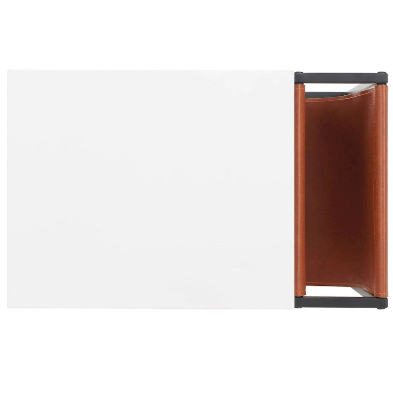 Tavolino industriale con tasca in similpelle – 56 cm L x 35,5 cm P x 51 cm H