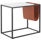 Tavolino industriale con tasca in similpelle – 56 cm L x 35,5 cm P x 51 cm H