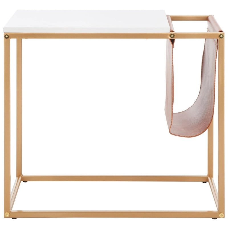 Tavolino industriale con tasca in similpelle – 56 cm L x 35,5 cm P x 51 cm H