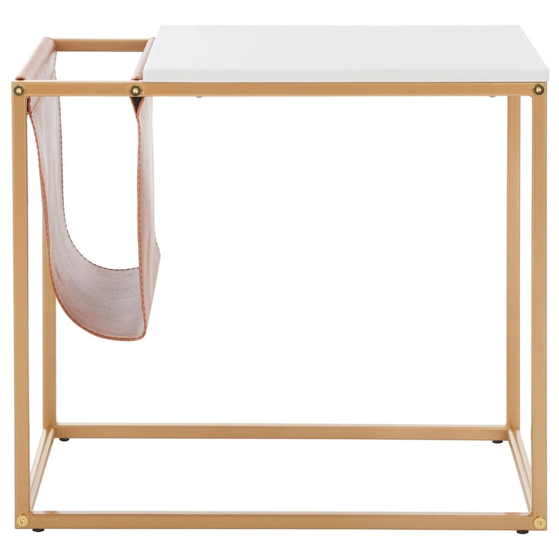 Tavolino industriale con tasca in similpelle – 56 cm L x 35,5 cm P x 51 cm H