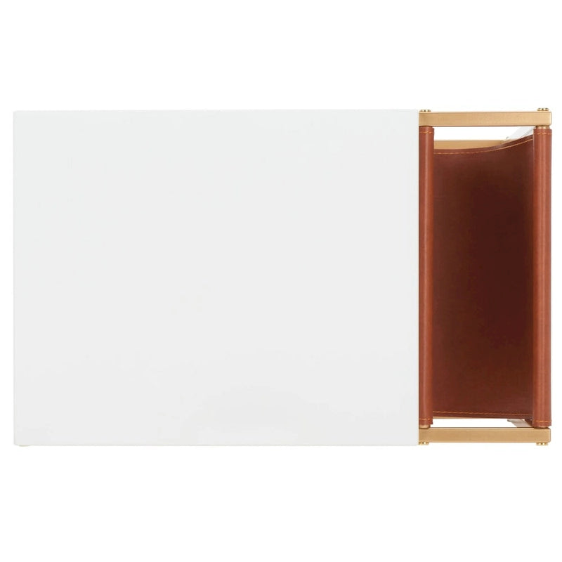 Tavolino industriale con tasca in similpelle – 56 cm L x 35,5 cm P x 51 cm H
