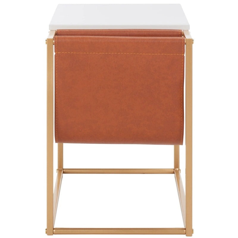 Tavolino industriale con tasca in similpelle – 56 cm L x 35,5 cm P x 51 cm H
