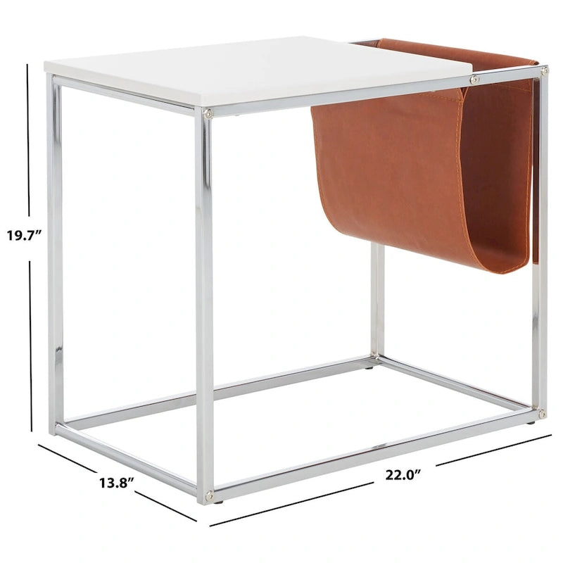 Tavolino industriale con tasca in similpelle – 56 cm L x 35,5 cm P x 51 cm H