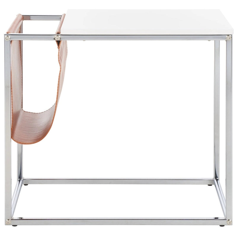 Tavolino industriale con tasca in similpelle – 56 cm L x 35,5 cm P x 51 cm H