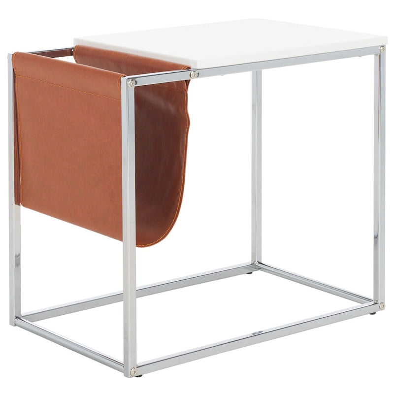 Tavolino industriale con tasca in similpelle – 56 cm L x 35,5 cm P x 51 cm H