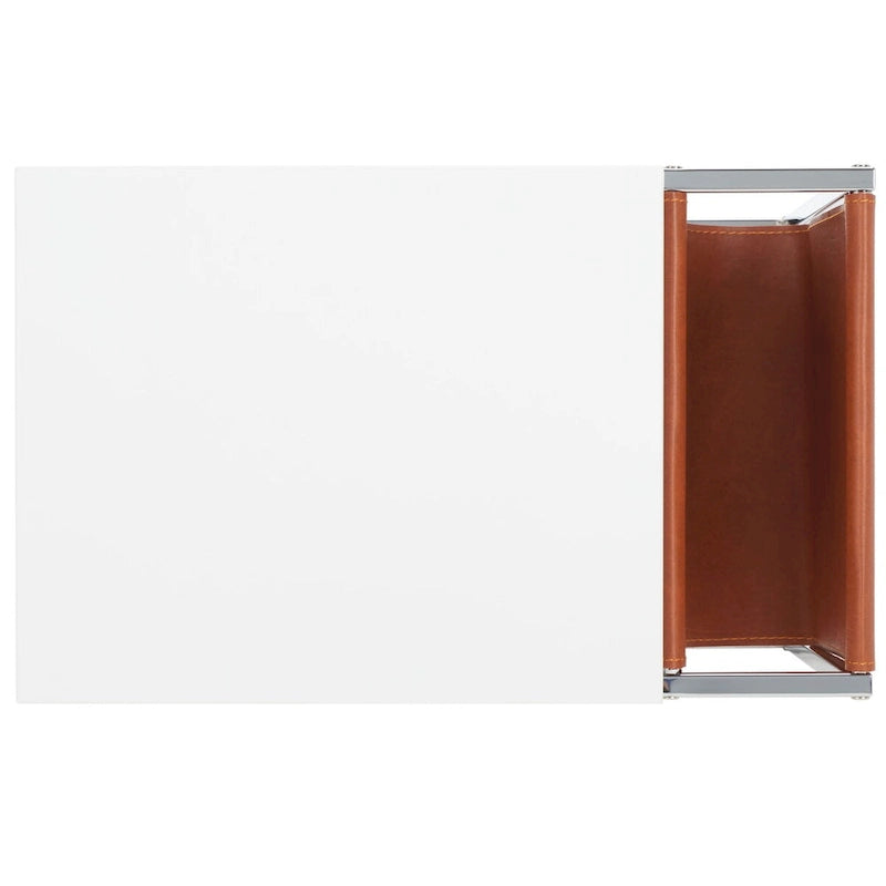 Tavolino industriale con tasca in similpelle – 56 cm L x 35,5 cm P x 51 cm H