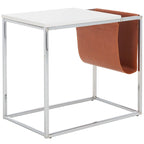 Tavolino industriale con tasca in similpelle – 56 cm L x 35,5 cm P x 51 cm H