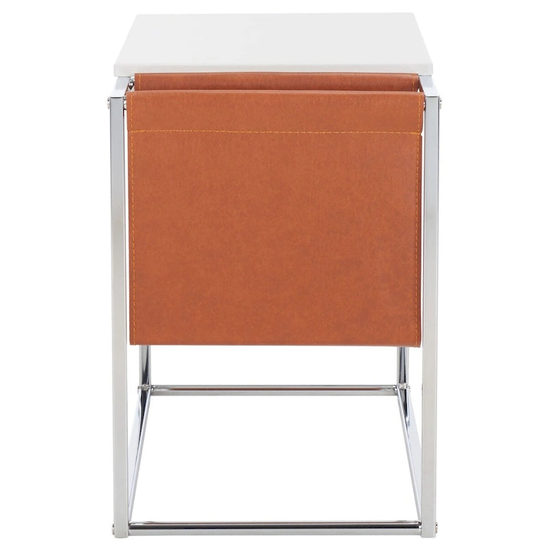 Tavolino industriale con tasca in similpelle – 56 cm L x 35,5 cm P x 51 cm H