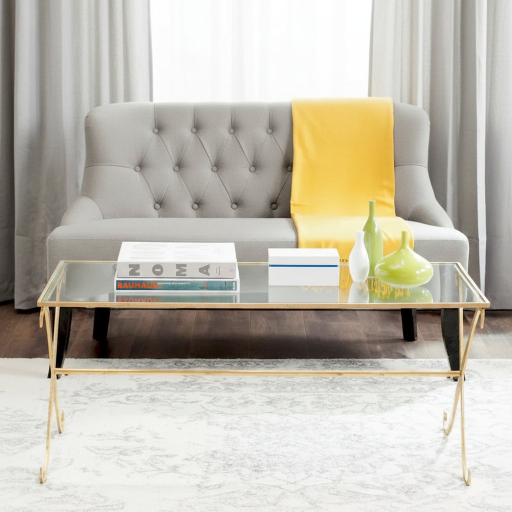 SAFAVIEH Olka Gold/ Tempered Glass Top Coffee Table - 43 x 20 x 18.3 - 43Wx20Dx18H